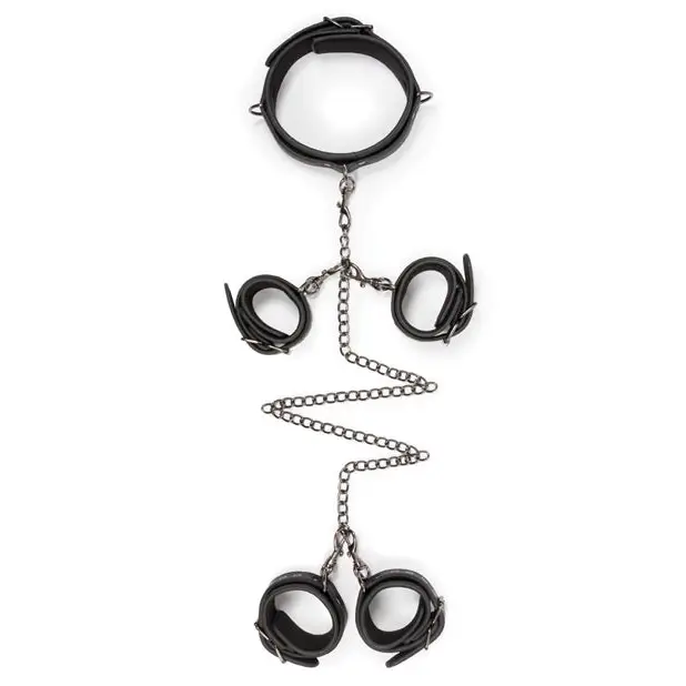 Easy Toys Fetish Set w/Collar Ankle & Wrist Cuffs - Black - Bondage Blindfolds & Restraints