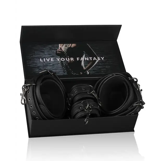 Easy Toys Thigh & Wrist Cuff Set - Black - Bondage Blindfolds & Restraints