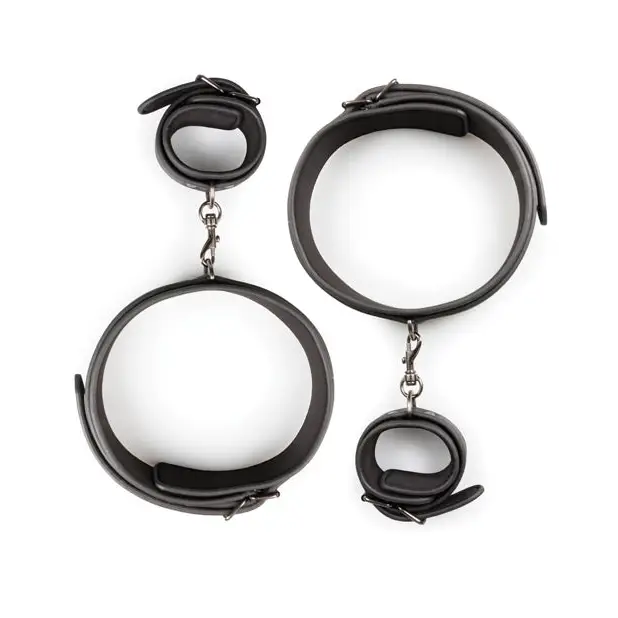 Easy Toys Thigh & Wrist Cuff Set - Black - Bondage Blindfolds & Restraints