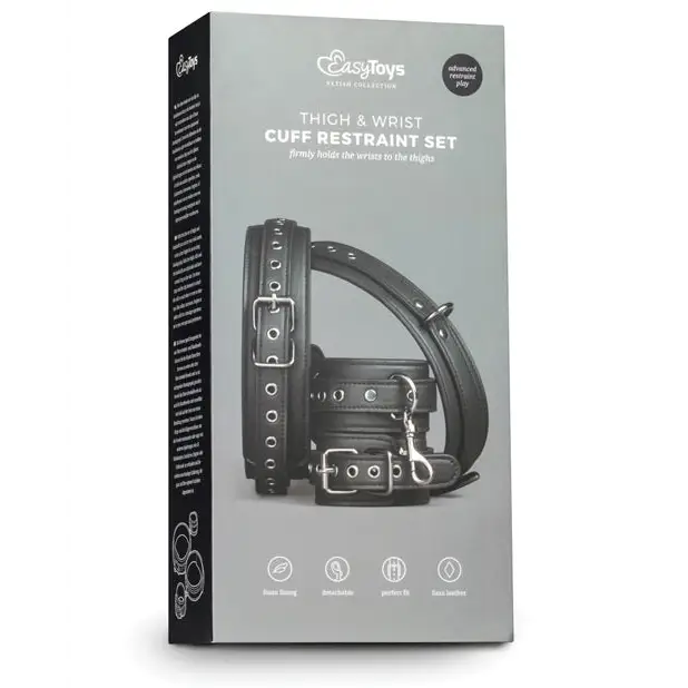 Easy Toys Thigh & Wrist Cuff Set - Black - Bondage Blindfolds & Restraints