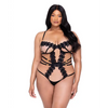 Ebony Rose Floral Guipure Lace Trim Teddy Black 1X - Lingerie - Plus/Queen - Hanging
