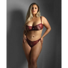 Edge Lace and Mesh Underwire Bra & Crotchless Panty w/Lace-up Detail - Burgundy QN - Lingerie - Packaged