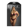 Edge Lace and Mesh Underwire Bra & Crotchless Panty w/Lace-up Detail - Burgundy QN - Lingerie - Packaged