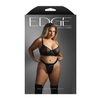 Edge Quilted Wetlook and Mesh Underwire Bra w/ Crotchless Panty - Black QN - Lingerie - Plus/Queen - Packaged