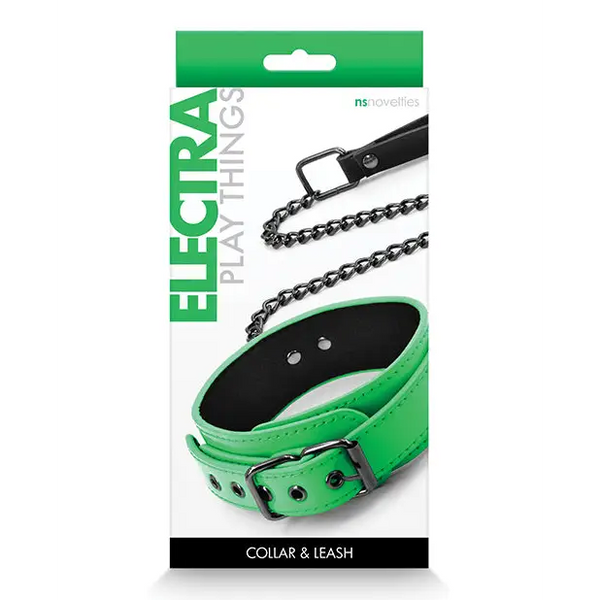 Electra Collar & Leash - Green - Bondage Blindfolds & Restraints