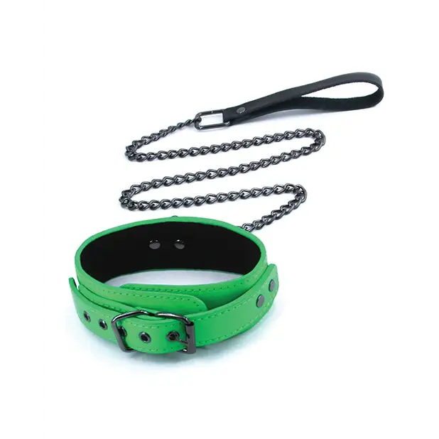 Electra Collar & Leash - Green - Bondage Blindfolds & Restraints