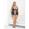 Embroidered Hearts Lace & Mesh Bustier Black/Pink 1X - Lingerie - Plus/Queen - Hanging