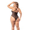 Embroidered Lace & Mesh Deep V Bodysuit Black 3X/4X - Lingerie - Plus/Queen - Packaged