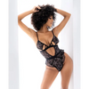 Embroidered Peek A Boo Bodysuit Black S/M - Lingerie - Packaged