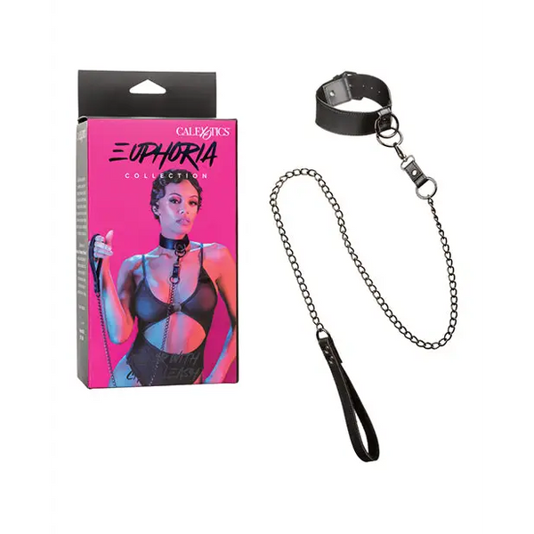 Euphoria Collection Collar w/Chain Leash - Bondage Blindfolds & Restraints
