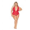 Euphoria Deep V Lace Teddiette w/Open Crotch & Butt Red QN - Lingerie - Plus/Queen - Packaged