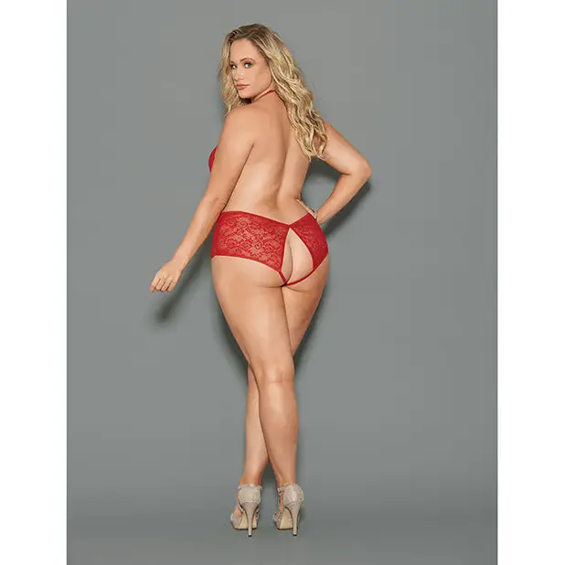 Euphoria Halter Tie Open Crotch & Butt Teddy Red QN - Lingerie - Plus/Queen - Packaged