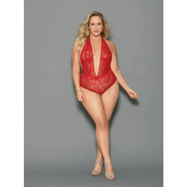 Euphoria Halter Tie Open Crotch & Butt Teddy Red QN - Lingerie - Plus/Queen - Packaged