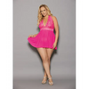 Euphoria Halter Tie Shorty Babydoll Hot Pink QN - Lingerie - Plus/Queen - Packaged