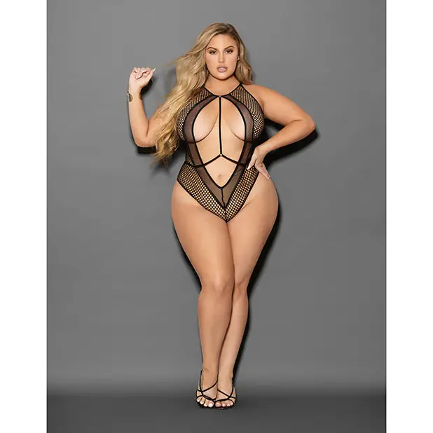 Euphoria Large Fishnet & Mesh Teddy Black QN - Lingerie - Plus/Queen - Packaged