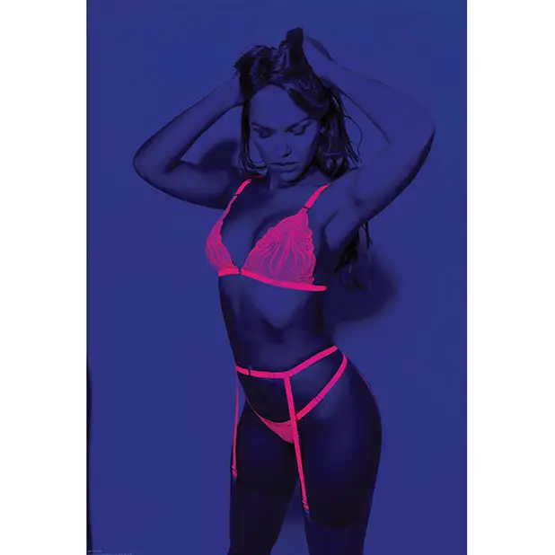 Euphoria Neon Bra Garterbelt & Panty Neon Pink O/S - Lingerie - Packaged