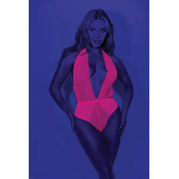 Euphoria Neon Deep V Teddy Neon Pink O/S - Lingerie - Packaged