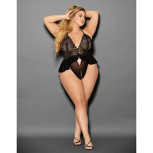 Euphoria Open Flirty Teddy Black/Red QN - Lingerie - Plus/Queen - Packaged