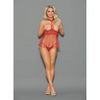 Euphoria Open Top Choker Attached Babydoll w/Open Crotch Panty Red O/S - Lingerie - Packaged