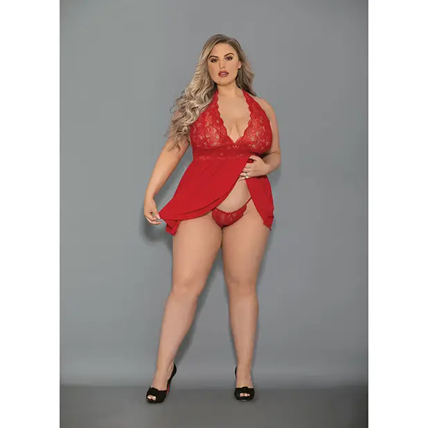 Euphoria Shorty Babydoll & Open Panty Red QN - Lingerie - Plus/Queen - Packaged