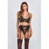Everly Dot Mesh & Galloon Lace Strappy Bra Garterbelt & Hipster Panty Black SM - Lingerie - Hanging