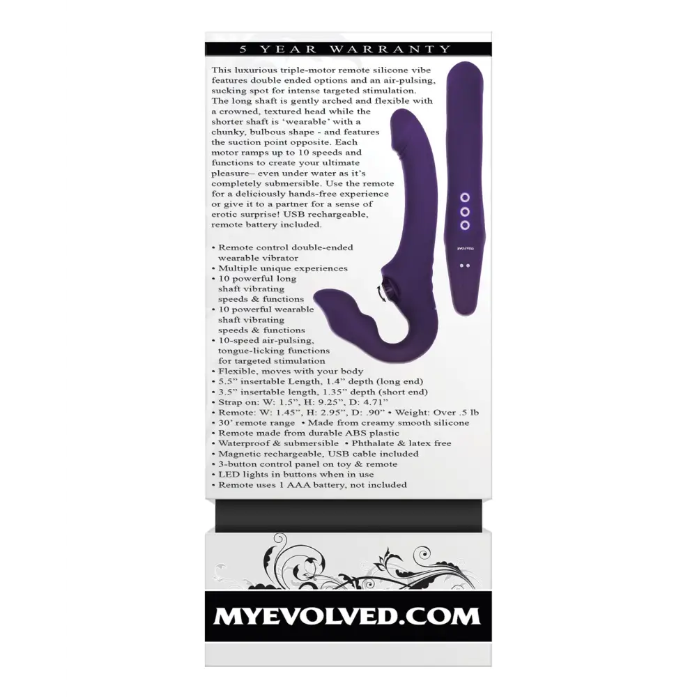 Evolved 2 Become 1 Strapless Strap On - Purple - Strap Ons