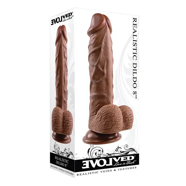 Evolved 8’’ Realistic Dildo w/Balls - Dark - Dongs & Dildos