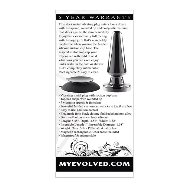 Evolved Advanced Vibrating Rechargeable Metal Plug - Black - Anal Products