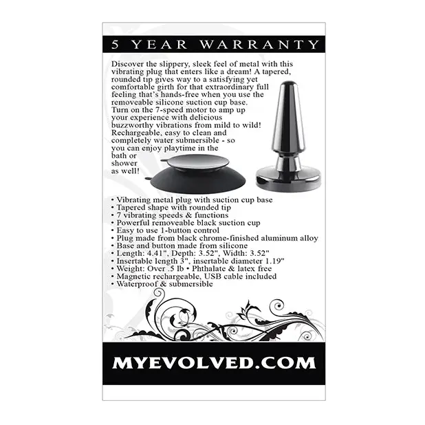 Evolved Beginner Vibrating Rechargeable Metal Plug - Black - Anal Products