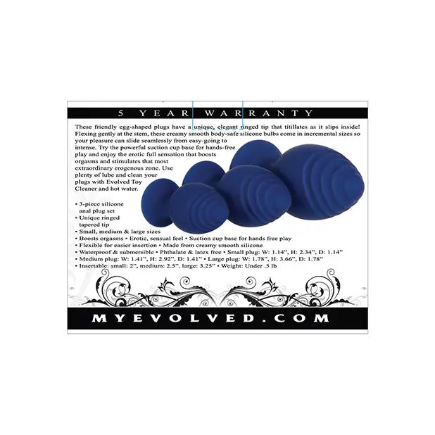 Evolved Get Your Groove on 3 pc Silicone Anal Plug Set - Blue - Anal Products