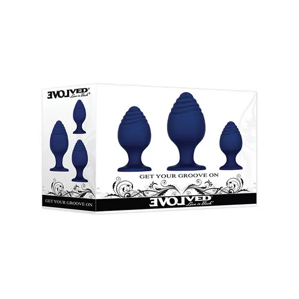 Evolved Get Your Groove on 3 pc Silicone Anal Plug Set - Blue - Anal Products