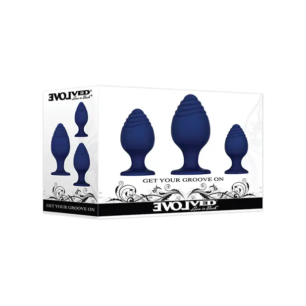 Evolved Get Your Groove on 3 pc Silicone Anal Plug Set - Blue - Anal Products