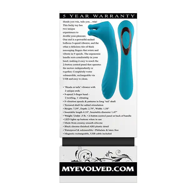 Evolved Heads or Tails Rechargeable Vibrator - Teal - Stimulators