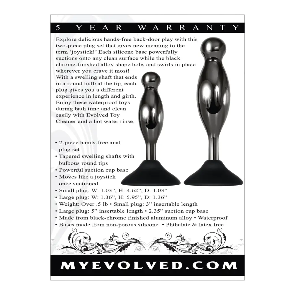 Evolved Joy Sticks 2 pc Plug Set - Black/Chrome - Anal Products