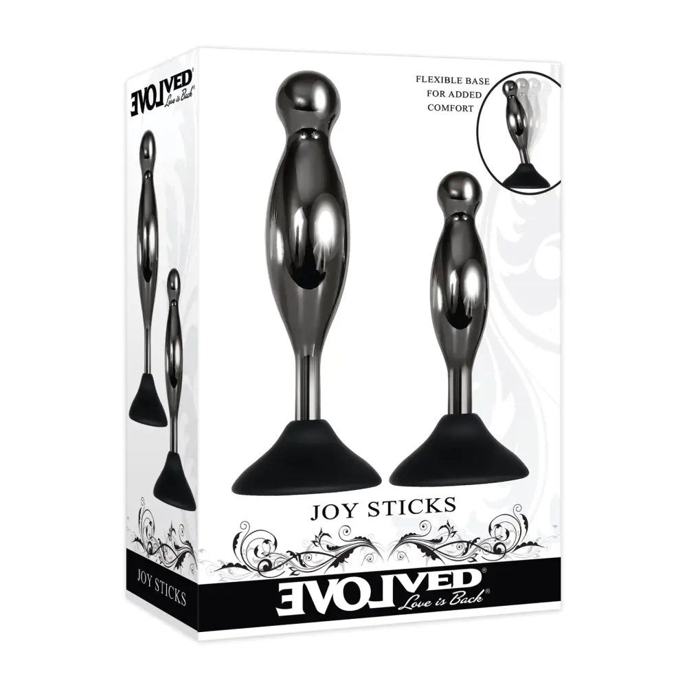 Evolved Joy Sticks 2 pc Plug Set - Black/Chrome - Anal Products