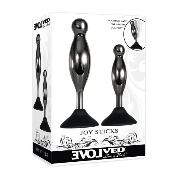 Evolved Joy Sticks 2 pc Plug Set - Black/Chrome - Anal Products