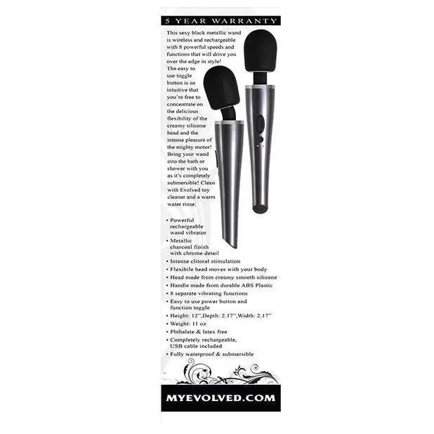 Evolved Mighty Metallic Wand - Gray/Black - Massage Products