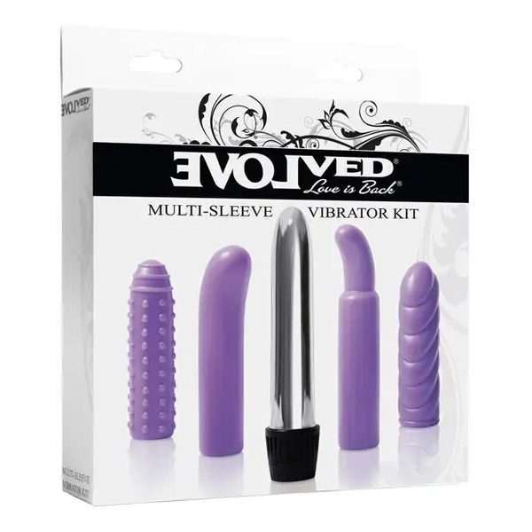 Evolved Multi Sleeve Vibrator Kit w/4 Textured Sleeves & Vibe - Purple - Vibrators