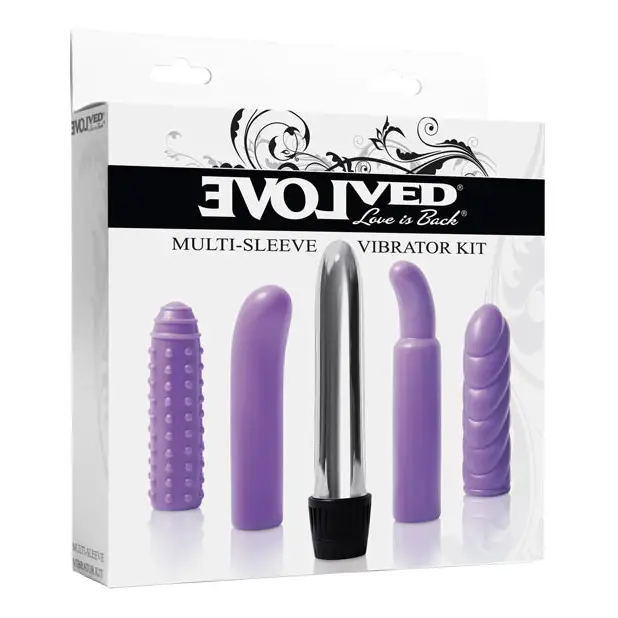 Evolved Multi Sleeve Vibrator Kit w/4 Textured Sleeves & Vibe - Purple - Vibrators