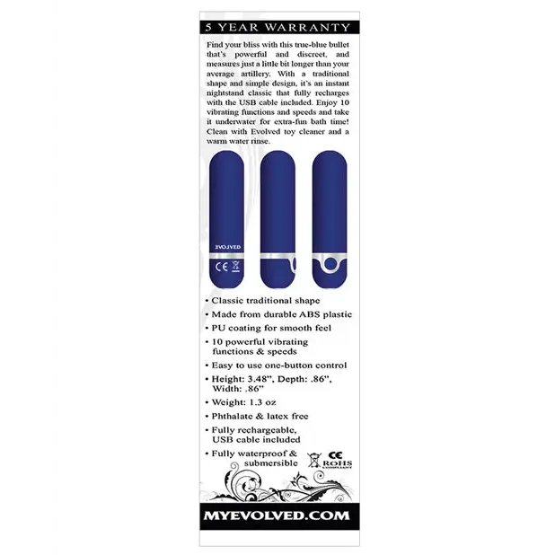 Evolved My Blue Heaven Rechargeable Bullet - Blue - Vibrators