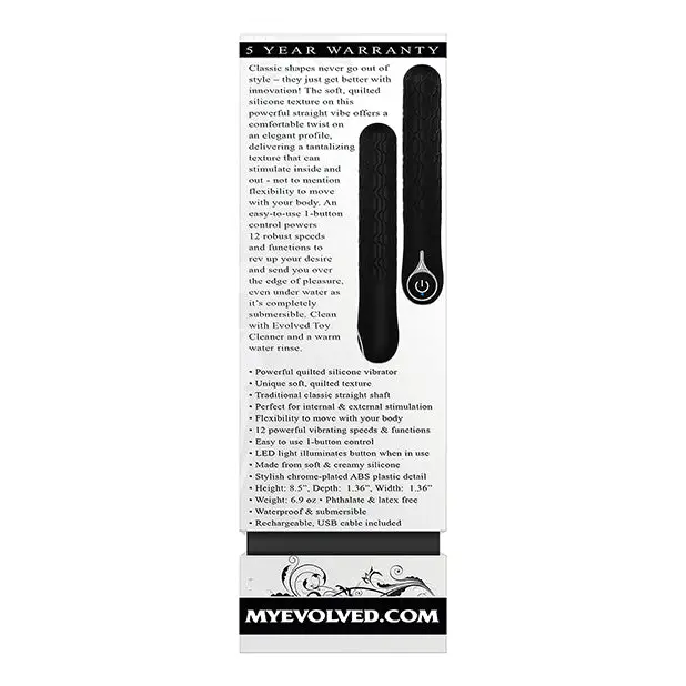 Evolved Quilted Love Rechargeable Vibrator - Black - Vibrators