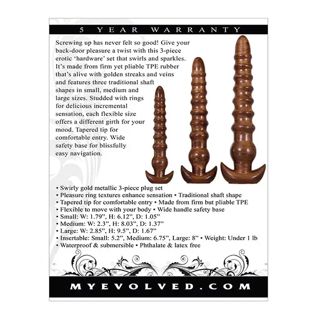 Evolved Twisted Love 3 pc Plug Set - Gold - Anal Products