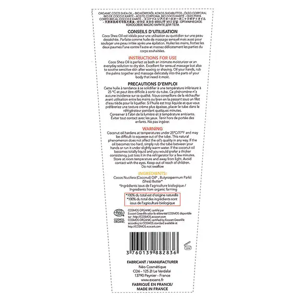EXSENS of Paris Coco Shea Oil - 100 ml - Massage Products