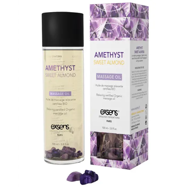 EXSENS of Paris Organic Massage Oil w/Stones - Amethyst Sweet Almond - Massage Products