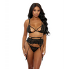 Eyelash Lace Bra High Waist Garter Belt & G-String Black SM - Lingerie - Hanging