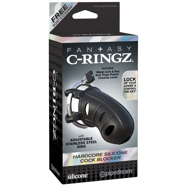 Fantasy C-Ringz Hardcore Silicone Cock Blocker - Black - Bondage Blindfolds & Restraints