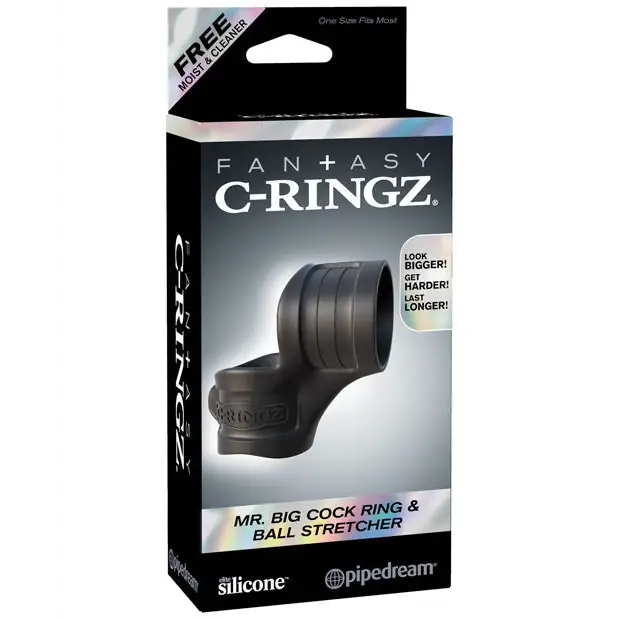Fantasy C-Ringz Mr. Big Cock Ring & Ball Stretcher - Black - Penis Enhancement