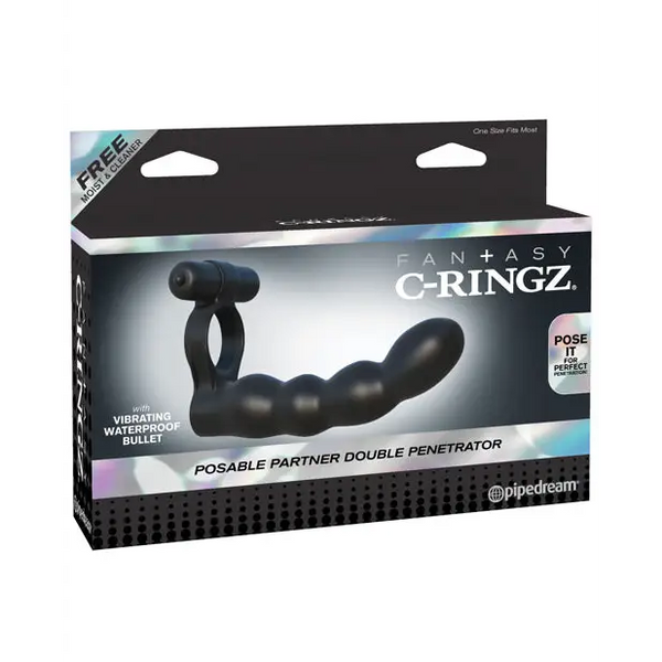 Fantasy C-Ringz Posable Partner Double Penetrator - Black - Penis Enhancement