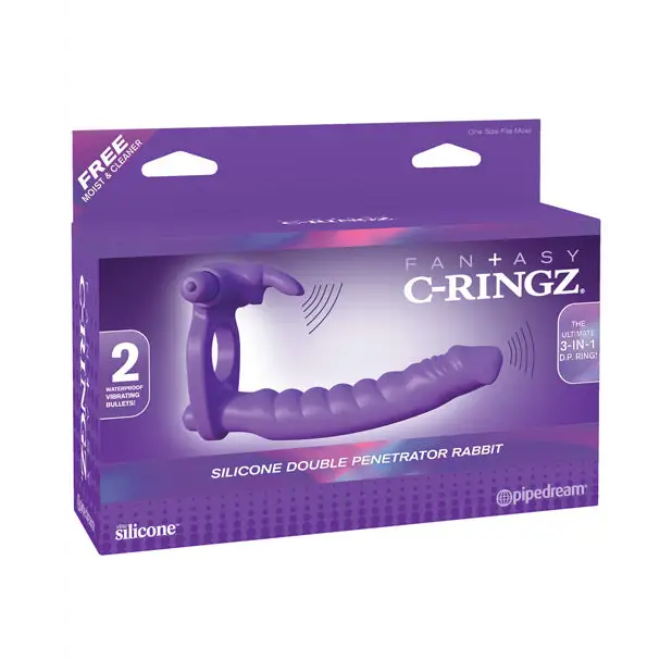 Fantasy C-Ringz Silicone Double Pene Rabbit - Purple - Penis Enhancement