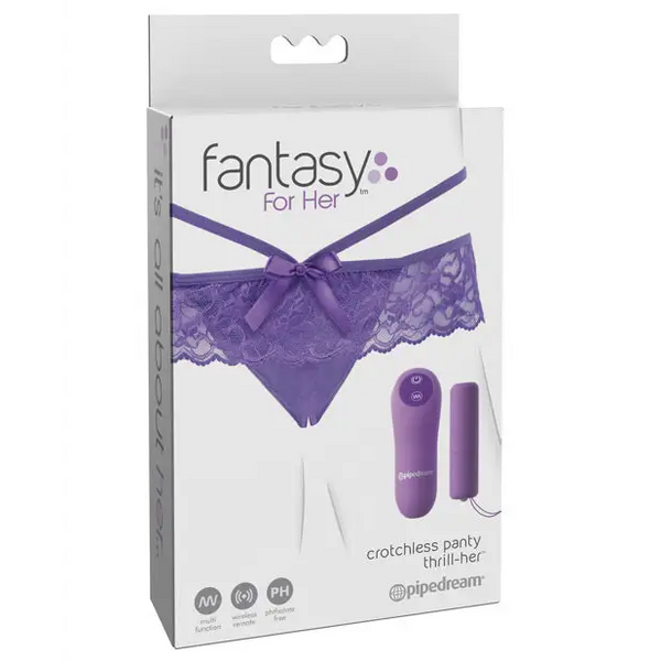Fantasy For Her Crotchless Panty Thrill Her - Purple - Stimulators